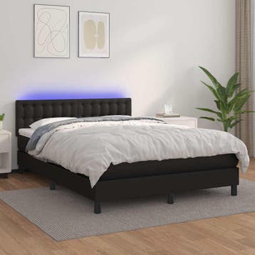 vidaXL Boxspring met matras en LED kunstleer zwart 140x190, Overige materialen, Verzenden, Zwart, Nieuw