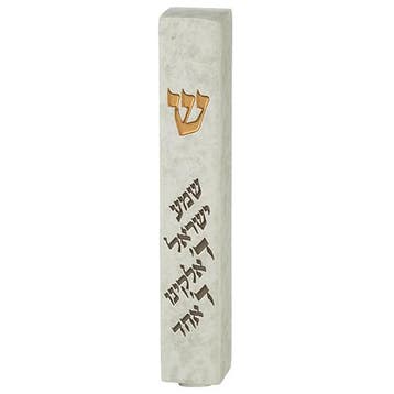 Mezoeza / Mezuzah - witte marmerlook met gouden shin en...., Nieuw