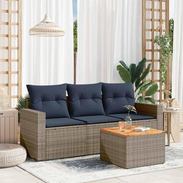vidaXL 4-delige Loungeset met kussens poly rattan grijs, Verzenden, Nieuw, Loungeset