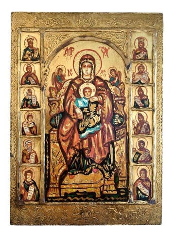 Icoon - Icoon van de Heilige Maagd Maria met Jezus en de, Antiek en Kunst