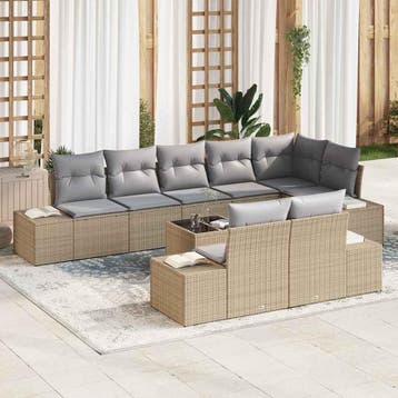 vidaXL Tuin Sofa Set 9 st Beige en Grijs poly rattan, Verzenden, Nieuw, Rotan, Meer dan 8 zitplaatsen