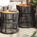 Tuinbijzettafels 2 st met houten blad poly rattan grijs, Verzenden, Nieuw