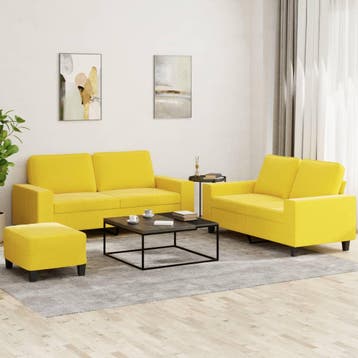 vidaXL 3-delige Loungeset stof lichtgeel, Huis en Inrichting, Banken | Bankstellen, Verzenden, Nieuw, Vierpersoons of meer, Stof