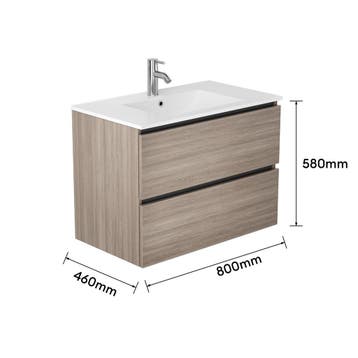 Badkamermeubel-Grey oak-80cm, Verzenden, Nieuw