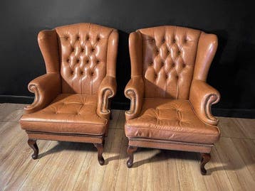 Fauteuil (2) - Leder, Hout