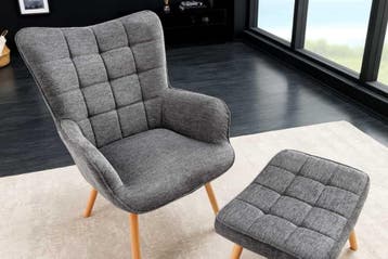 Moderne fauteuil SCANDINAVIA grijze structuurstof massief, Ophalen of Verzenden, Nieuw