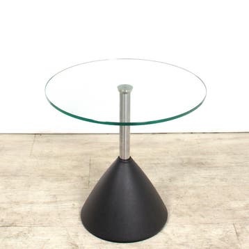 Cascando Cobalt ontvangsttafel, glas-metaal, Ø50cm, Overige plaatsen, Ophalen of Verzenden, Gebruikt, Tafel