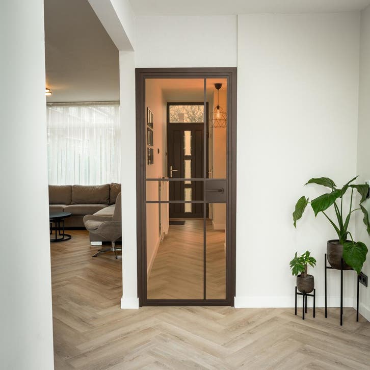 Stalen Binnendeur 6 Vlaks Brons Brons rook glas Met slot, Doe-het-zelf en Verbouw, Deuren en Horren, Nieuw, Metaal, Binnendeur