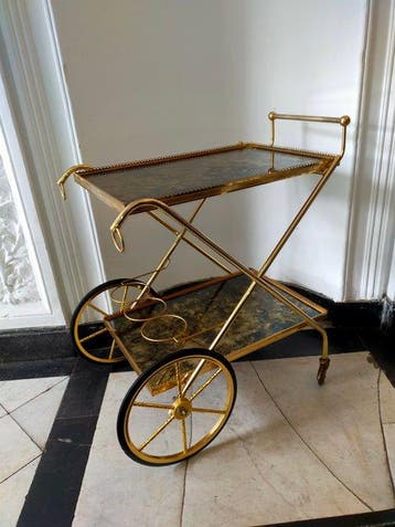 Serveerwagen - Elegante messings serveerwagen – vintage