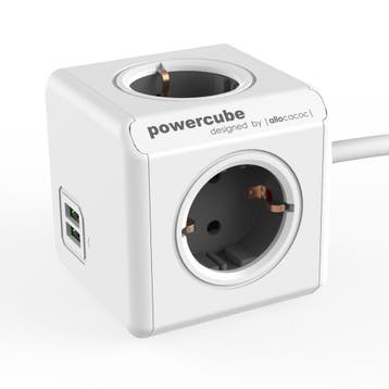 Power Cube Extended 4 stroom 2 USB ingangen Grijs (Nieuw), Ophalen, Nieuw