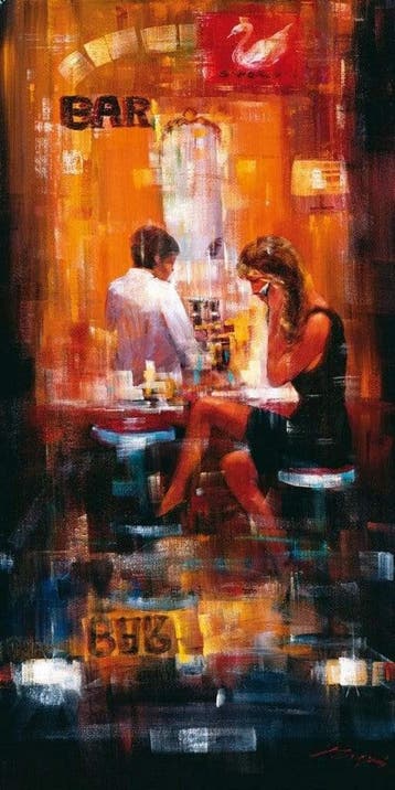 Kunstdruk Madjid - Bar Scene II 50x100cm, Verzenden, Nieuw