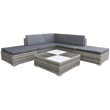 vidaXL 6-delige Loungeset met kussens poly rattan grijs, 6 zitplaatsen, Nieuw, Loungeset, Verzenden