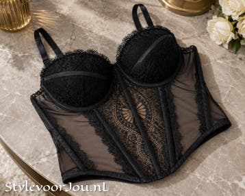 Elegante zwarte corset met kant — S