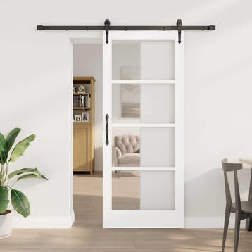 vidaXL Schuifdeur Wit 83 x 202 cm Massief grenenhout en glas, Verzenden, Nieuw