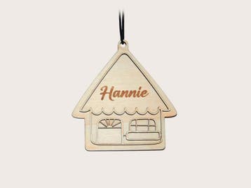 Kerstornament - Bungalow huisje met jouw naam - hout, Ophalen of Verzenden, Nieuw