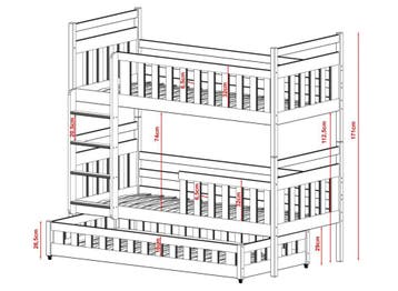 Stapelbed Olga - 3-persoons - Wit - 80 x 200, Verzenden, Nieuw, Stapelbed