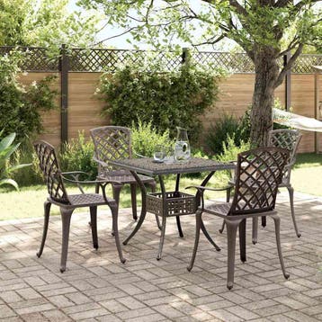 vidaXL 5-delige Tuinset geitaluminium bronskleurig, 4 zitplaatsen, Verzenden, Tuinset, Nieuw
