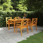 vidaXL 5-delige Tuinset massief acaciahout, 4 zitplaatsen, Nieuw, Tuinset, Verzenden