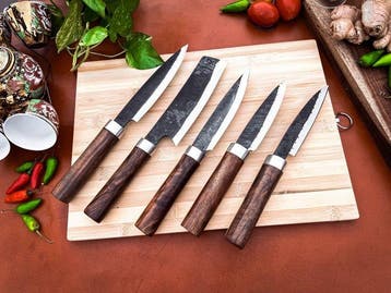 Keukenmes - Kitchen knife set - 731 - Staal, Hout,