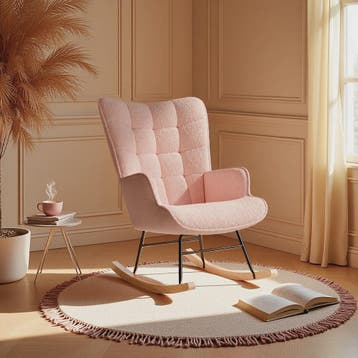 Roze Teddy Fluweel Schommelstoel met Armleuningen - Comforta, Huis en Inrichting, Stoelen, Verzenden, Nieuw