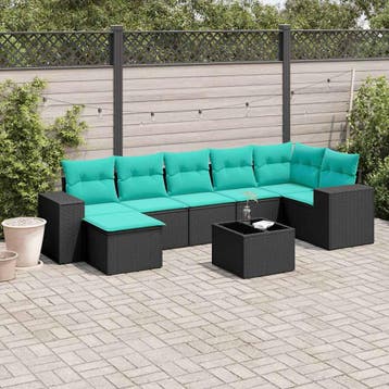 vidaXL 8-delige tuinbankset met kussens, zwart polyrotan, Verzenden, Nieuw