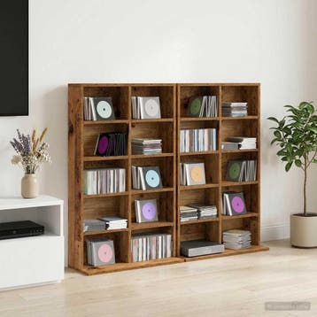vidaXL CD Kast 2 st Eikenhout 65 x 23,5 x 97,5 cm Bewerkt, Verzenden, Nieuw