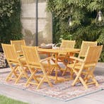 vidaXL 7-delige Tuinset massief teakhout, Tuin en Terras, Verzenden, 6 zitplaatsen, Nieuw, Tuinset