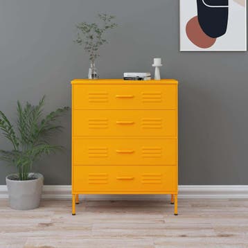 vidaXL Ladekast 80x35x101,5 cm staal mosterdgeel, Kinderen en Baby's, Kinderkamer | Commodes en Kasten, Verzenden, Nieuw