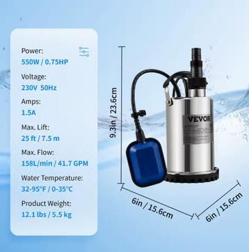 Dompelpomp 550W–2200W met Automatische Vlotterschakelaar, Tuin en Terras, Verzenden, Nieuw