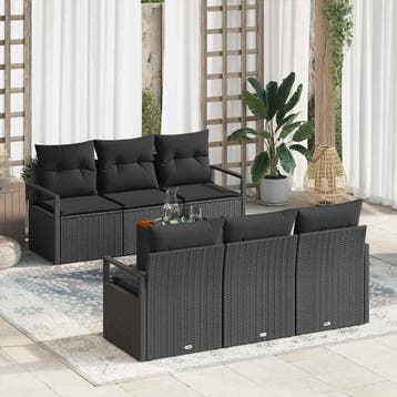 vidaXL Tuinbankenset 7 st Zwart poly rattan, Verzenden, Nieuw, Rotan, 7 zitplaatsen