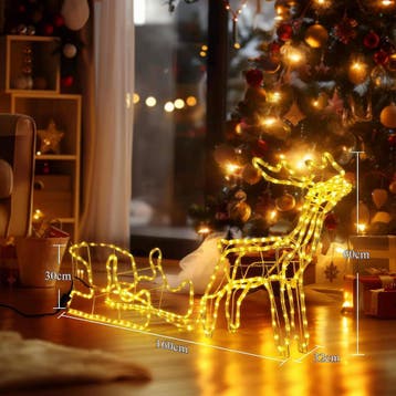 Kerstverlichting buiten - Rendier met slee - Kerstversiering, Verzenden, Zo goed als nieuw
