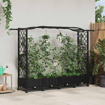vidaXL Verhoogd Bed met Trellis en Dak Zwart 207 x 40 x 129, Verzenden, Nieuw, Minder dan 60 cm, 60 cm of meer