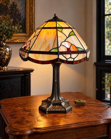 Lamp - Glas-in-lood kap – Florale decoratie - Glas, Lood,