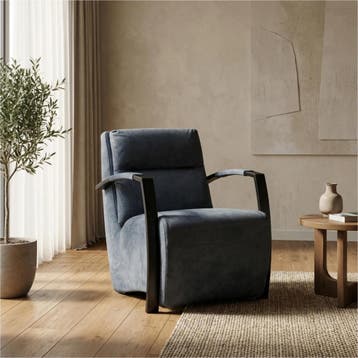 Leren fauteuil Arrival - Kenia Denim (blauw), Nieuw, Ophalen of Verzenden, 50 tot 75 cm, Industrieel, Modern