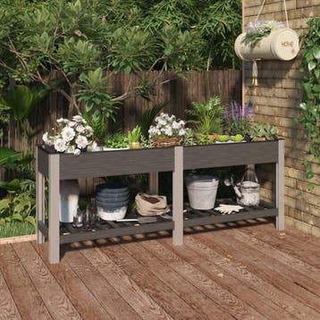 vidaXL Plantenbak verhoogd met schap 200x50x75 cm HKC grijs, 100 cm of meer, Verzenden, Nieuw, 60 cm of meer