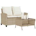 vidaXL Tuinbank 2-zits met kussens & tafel poly rattan beige, Verzenden, Nieuw