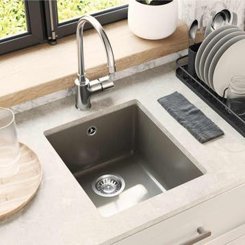 vidaXL Wasbak 80% Kwarts en 20% Hars 370 x 460 mm Grijs, Verzenden, Nieuw