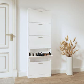 vidaXL Schoenenkast 59x17x169 cm bewerkt hout hoogglans wit, Huis en Inrichting, Verzenden, Nieuw