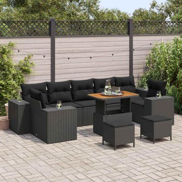 vidaXL Tuin Sofa Set 10 st 9-Aantal zitplaatsen Zwart poly, Verzenden, Nieuw, Rotan, Meer dan 8 zitplaatsen