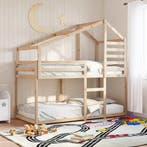 vidaXL Stapelbed 75x190 cm met dak massief grenenhout, Verzenden, Nieuw, Bruin, Hout