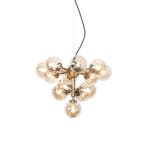 Hanglamp brons met amber glas 13-lichts - Bianca, Verzenden, Nieuw, Glas, Art Deco