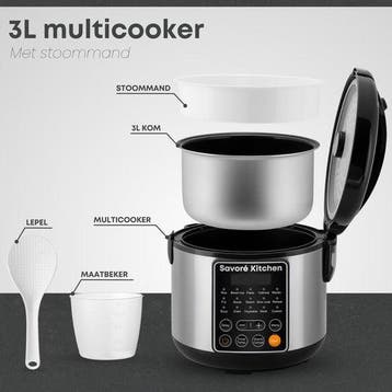2dekans | Savoré Kitchen Rijstkoker met Stomer – 3L – 14, Huis en Inrichting, Ophalen of Verzenden, Zo goed als nieuw