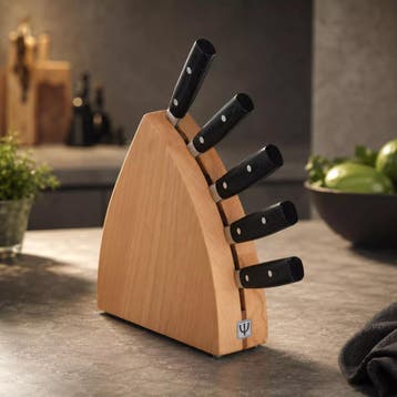 Yaxell Zen Messenset – 6-delig – Beukenhouten Messenblok, Ophalen of Verzenden, Nieuw, Hout, Bestekset