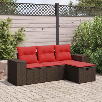 vidaXL 4-delige Loungeset met kussens poly rattan bruin, Tuin en Terras, Verzenden, Nieuw, Loungeset