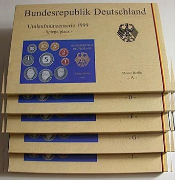 5 x 1 Pfennig 5 duitse Mark, 12,68 Dm 1999 A,d,f,g,j Kurs..., Postzegels en Munten, Verzenden