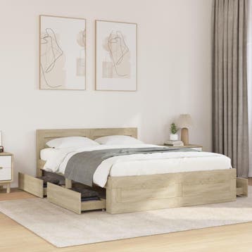 vidaXL Bedframe met hoofdeinde bewerkt hout sonoma eiken, Bruin, Verzenden, 140 cm, 200 cm
