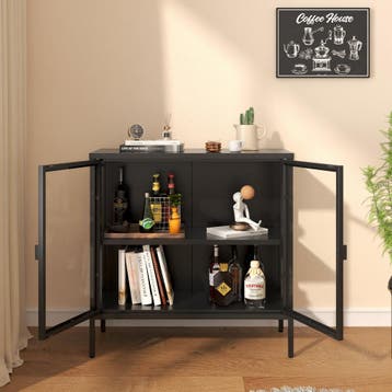 Vitrinekast Borshavisa staal 80x80x35 cm zwart [en.casa], Verzenden, Nieuw