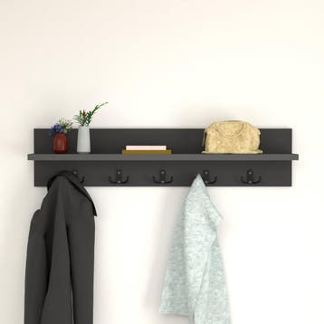 [en.casa] Wandkapstok Hammarö met plank 80x13x18 cm antracie, Verzenden, Nieuw