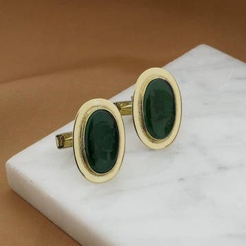 Gouden manchetknopen met groene camee, Ophalen of Verzenden, Gebruikt, Goud