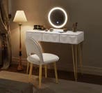 Kaptafel met LED-Spiegel en Stoel – 3 Lades, Wit en Goud, Huis en Inrichting, Tafels | Kaptafels, Verzenden, Nieuw